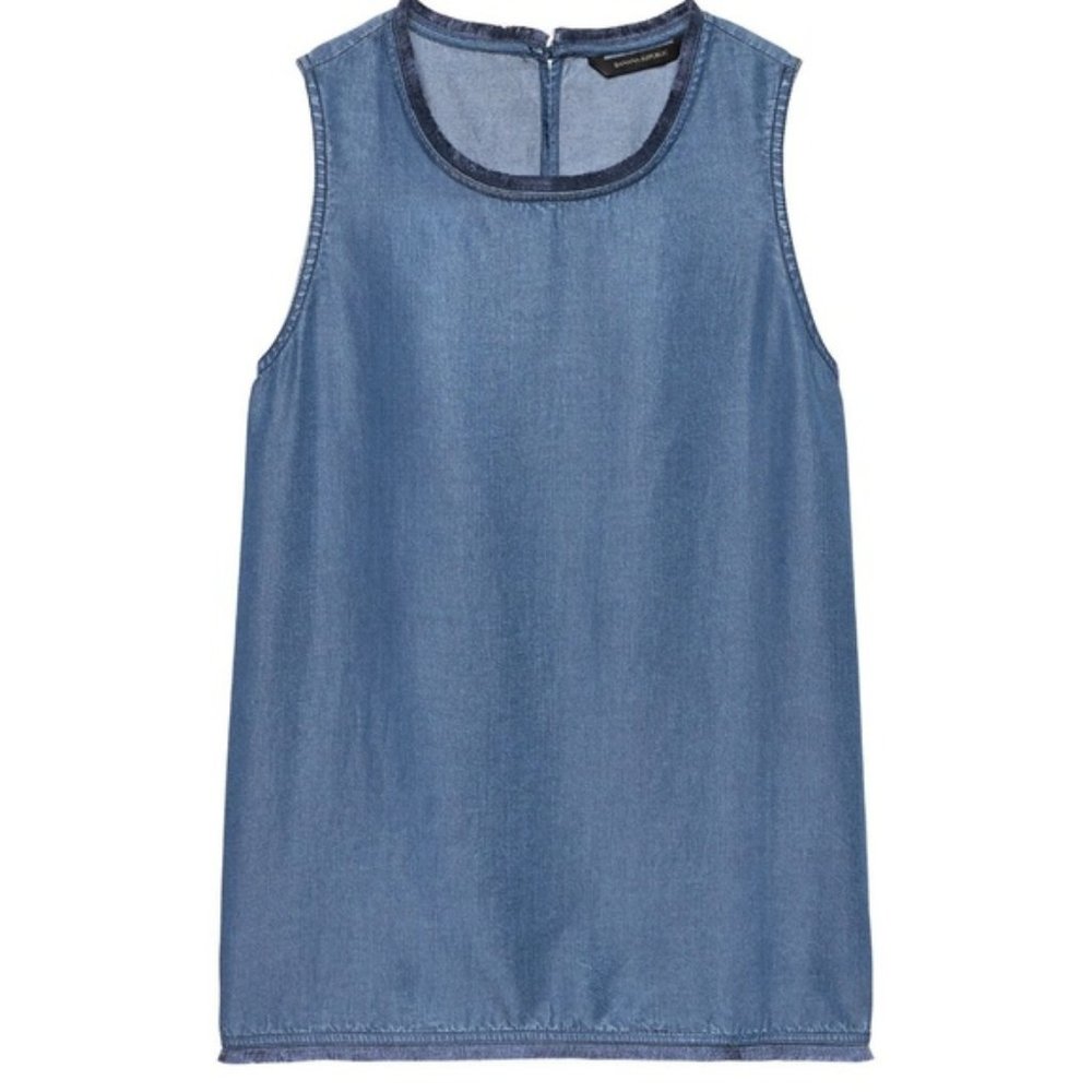Banana Republic Fringe Tencel Boho Bohemian Denim top size S